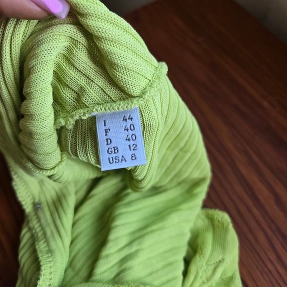 Philosophy Di Alberta Ferretti Sz 8 Ribbed Knit Yellow Stretch Cardigan Sweater - Picture 9 of 11